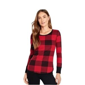 Old Navy Waffle-Knit Pajama Top in red and black buffalo plaid